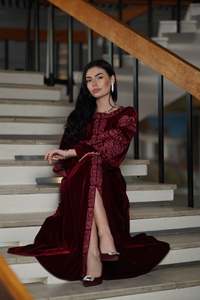 New Arrival Machine Embroidered Woven Eco-Friendly Ethnic Ukraine Dress Full <b>Balloon</b> Sleeves V-neck Maxi for Beach Occasions - Product Image 4