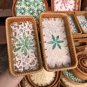 Bandeja rectangular de ratán lacado de Vietnam, tejida a mano con Incrustaciones de nácar para un servicio y decoración elegantes - Product Image 6