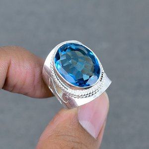 Bague pour homme de couleur bleu de Londres en laiton plaqué argent avec pierres précieuses naturelles cristal bijoux fins en gros au meilleur prix - Product Image 1