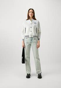 Chaqueta de bombardero de punto blanco antiguo de calidad superior para mujer, chaqueta universitaria de lona sin relleno, abrigo de letras de béisbol transpirable - Product Image 2