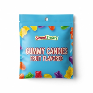 Bolsa de Sellado de 3 Lados Personalizada de Grado Alimenticio con Cierre de Cremallera, Dulces de Goma con Sabor a Fruta, Impresión Digital, Resistente a la Humedad, con Orificio para Colgar, Reutilizable - Product Image 1