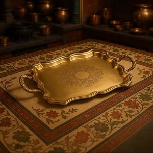 Poignées de plateau de service décoratives en laiton vintage |   Plateau rectangulaire en métal gravé pour le thé et les collations, pour la maison, l'hôtel, les mariages - Product Image 1