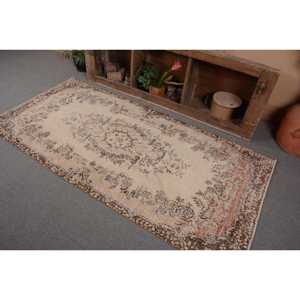 3.5x7.3 ft Turkish Rug, Vintage Rug, <b>Brown</b> Patchwork <b>Wool</b> Rug - Product Image 2