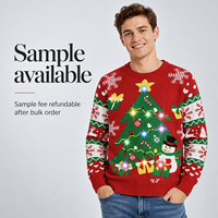 Pull de Noël moche à LED FNJIA en gros pour hommes, tricot jacquard, pull de fête en nylon acrylique, personnalisable OEM