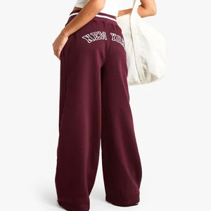 Best Selling Burgundy <b>Women's</b> Petite New York Wide Leg <b>Joggers</b> Terry <b>Fleece</b> Soft Touch <b>Women's</b> Sweatpants <b>Women</b> Pants & Trouser - Product Image 6