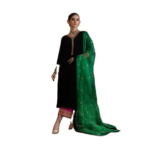 Pakaian mewah bergaya wanita Punjab Special Punjabi gaun mewah bahan setelan jahit berat wanita kustom buatan beludru