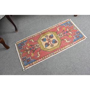 Alfombra de lana de retazos rojo y azul tradicional, alfombras turcas de 1,6x3,2 pies, alfombra para sala de estar con respaldo de látex para decoraciones de pasillo - Product Image 2