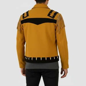 Men's Woolen <b>Western</b> <b>Jacket</b> With Fringe And Embroidered Details Turn-down Collar Casual Winter Style - Product Image 4