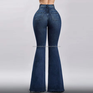 Classic Blue Denim Flare Jeans Women High Waisted Slim Fit <b>Bell</b> Bottoms women denim jeans pants - Product Image 4