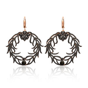 เงิน Ivy ออกแบบห้อยต่างหูสีดำเพทายหินรอบต่างหูตุรกีในแบบฉบับขายส่ง925เงินสเตอร์ลิงเครื่องประดับ - Product Image 1