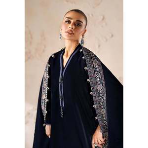 Chal de terciopelo ligero bordado azul para mujer musulmana, 2.75 yardas VS-58 - Product Image 4