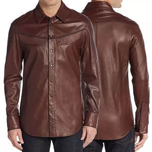 เสื้อเชิ้ตหนังแขนสั้นสำหรับผู้ชาย, เสื้อคอตั้งดีไซน์ระบายอากาศ - Product Image 5