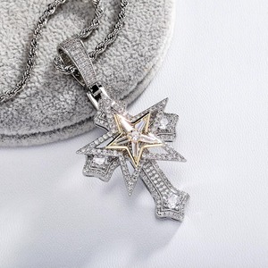Collier pendentif croix en moissanite micro-pavée style hip-hop avec breloque chrétienne étoile - Product Image 4