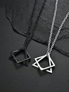 Collier à pendentif géométrique en acier inoxydable pour hommes Hip Hop Personnalité Accessoires de mode haut de gamme pour les couples Cadeaux - Product Image 3