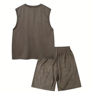 Mode estivale Cardigan décontracté pour hommes Ensemble 2 pièces Chemise à rayures verticales de couleur unie et respirante sans manches 2025 - Product Image 2