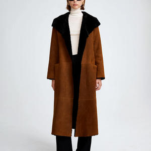 Faux-leather Collar Long Overcoat Wool Trench Coat Winter Woman Ladies Wool Leather Trench Coat - Product Image 3