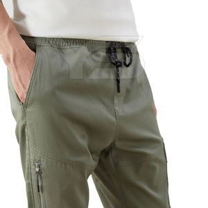 Pantalones Cargo de algodón informales para hombre con multibolsillos, pantalones de entrenamiento teñidos lisos ligeros, Parte delantera plana de cintura media - Product Image 3