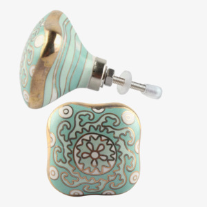 Moroccan Sage Agate Floral Gold Hexagon Ceramic Knob Hand Painted Industrial Kitchen <b>Door</b> Drawer Cabinet Cupboard Handle Easy - Product Image 3