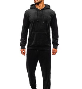 Ensemble pull à capuche de couleur unie pour hommes Sport Sweat à capuche deux pièces et pantalon de survêtement pour homme 100% coton - Product Image 1