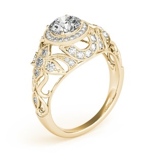 Bague de fiançailles Edwardian avec halo de diamants de 1,18 carat en or jaune 18 carats avec motif floral - Product Image 3