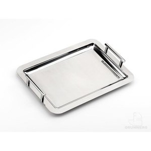 Plateau de service en métal de forme rectangulaire en acier inoxydable, plateau décoratif brillant poli pour servir des boissons et des collations - Product Image 1