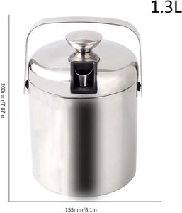 Seau à glace en acier inoxydable massif pour bar à cocktails avec couvercle hermétique et pinces en acier inoxydable bien fait isolé - Product Image 2