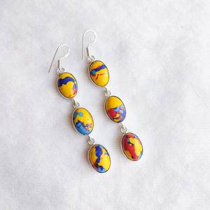 Mosaïque Ballon Jaspe Multi Pierre Boucles D'oreilles 925 Argent Plaqué Dangle Boucles D'oreilles À La Main Boho Gemstone Bijoux Cadeau pour Elle - Product Image 4