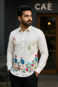 Premium Quality Full Sleeve Men's Cotton Fabric <b>Shirt</b> Embroidery Work Printed Pattern Casual Wear for Events <b>Parties</b> Exporter - Product Image 6