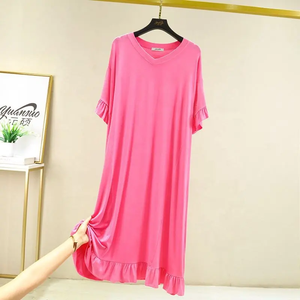 Verano recto manga corta de punto para mujer talla grande venta al por mayor ropa de mujer vestido de talla grande vestido sencillo - Product Image 4