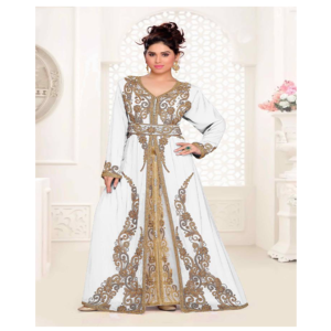 Caftán marroquí Georgette negro de alta calidad con bordado de manga larga con cuello en V vestido Abaya para fiestas Eid hecho a mano en la India - Product Image 1