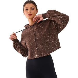 Sudadera de gran tamaño de alta calidad para mujeres chicas jóvenes Sudadera con capucha corta estampada informal con tejido de punto de cuello redondo - Product Image 4