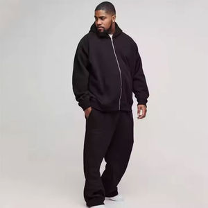 Chándal de invierno personalizado al por mayor de la mejor calidad, sudaderas con capucha y hombros caídos y cremallera, pantalones de chándal con patrón sólido, ropa de calle 100% algodón - Product Image 5