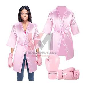 Halloween Boxing Costume Breast Awareness XL Pink Satin Boxing Robe Gloves Adults <b>Womens</b> <b>Boxer</b> Outfit Cosplay Fight - Product Image 1