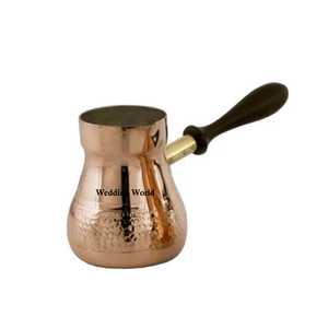 Conception martelée plaqué or vente chaude cafetière turque et théière petite taille forme ronde à la main cafetière turque manche en bois - Product Image 6