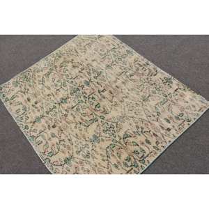 Vintage Large Area Turkish <b>Rug</b> 3.8 X 3.1ft Classic Beige Green Wool Latex Backing <b>Abstract</b> Rectangular Hallway Design Room <b>Rug</b> - Product Image 2