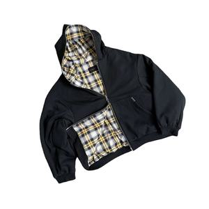 Custom Logo Yellow Plaid Double-Sided Zipper <b>Hoodie</b> <b>Men</b> American Vintage <b>Black</b> <b>Hoodie</b> Jacket Casual Loose Fit Streetwear - Product Image 2