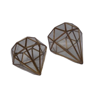 Terrario de cristal para interior, diseño geométrico de diamante con lados de Metal para plantas de aire de helecho suculentas, calidad prémium - Product Image 1