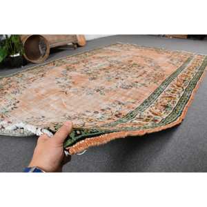 พรมแบบตุรกีโบราณ5.8 X 9.2ft ผ้าถักสีส้มและสีเขียวใช้สำหรับตกแต่งห้องนั่งเล่น - Product Image 5