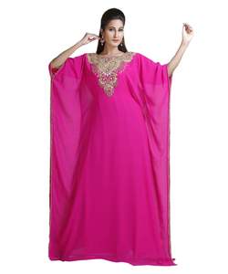 Caftanes islámicos de trabajo Zari bordados de Georgette rosa - Product Image 3