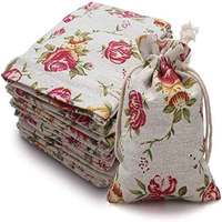 Sacs à cordon en toile de jute florale, sac cadeau, emballage de rangement, pochettes en lin pour bijoux, sacs pour noël, fête de mariage, douche, sac en toile de jute