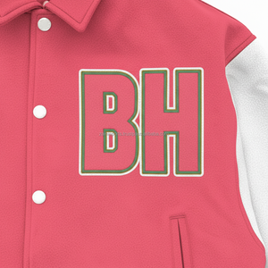 Varsity Jacket 450 GSM Tela de lana Diseño rosa y blanco Logotipo bordado personalizado Unisex Moda Prendas de abrigo Mujer Varsity Jacket - Product Image 6