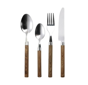 Cubiertos de Acero Inoxidable para Restaurante, Cuchillo para Carne, Tenedor, Cuchara, Cubiertos Plateados con Mango de Madera - Product Image 1