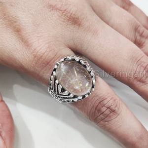 Bague en argent sterling 925 pour homme, avec pierre précieuse naturelle quartz rutile doré, pierre de naissance de avril, bijoux arabes vintage, vente en gros - Product Image 5