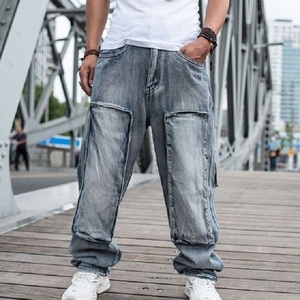 Jeans en denim décontractés pour hommes, coupe large, taille mi-haute, style streetwear hip-hop |   OEM/ODM Logo personnalisé Fourniture en gros Respirant Imperméable - Product Image 2