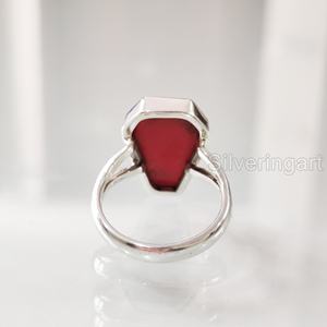 Women's Ring Natural Coffin <b>Red</b> Coral Gemstone April Birthstone Anniversary Christmas <b>Gift</b> Handmade 925 Sterling Silver Ring - Product Image 5
