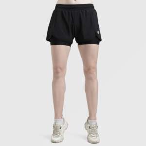 Shorts décontractés et sportifs noirs taille haute mi-haute, taille XS, fermeture élastique, en coton, élasthanne et polyester avec motif décoratif - Product Image 3