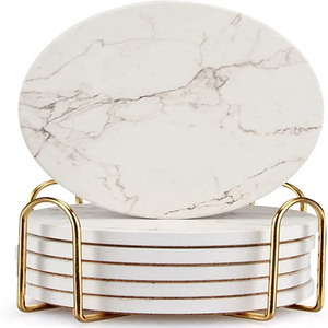 Wholesale High Quality Marble <b>Coaster</b> Set of 4 <b>White</b> Marble <b>Coaster</b> Set Round Natural <b>Coasters</b> with Gold Edges - Product Image 2