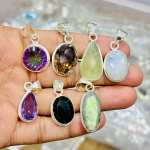 Labradorite naturelle en argent sterling 925 100%, pierre de lune, pendentif en forme de mélange à facettes en améthyste pour la fabrication de bijoux - Product Image 3