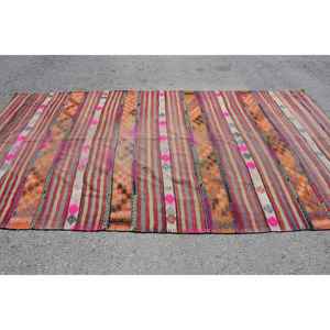 Alfombra turca tradicional Rosa naranja 5,5X10,4 pies lana viscosa Patchwork látex Rectangular sala de estar alfombra pasillo rompecabezas" - Product Image 3