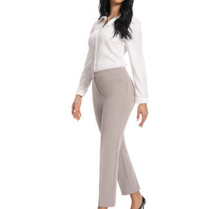 Pantaloni a tubino elasticizzati da donna a vita media, vestibilità slim, lunghezza alla caviglia, rosso vibrante - Product Image 4